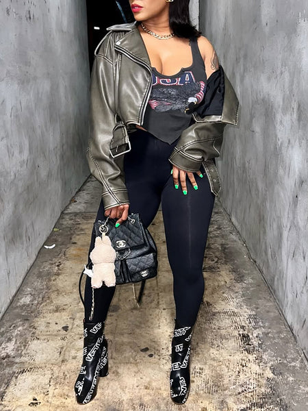 Faux-Leather Belted Jacket