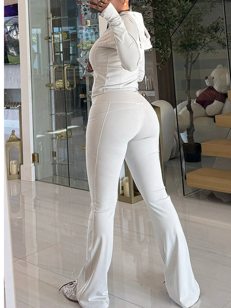 Solid Zip Hoodie & Flared Pants Set
