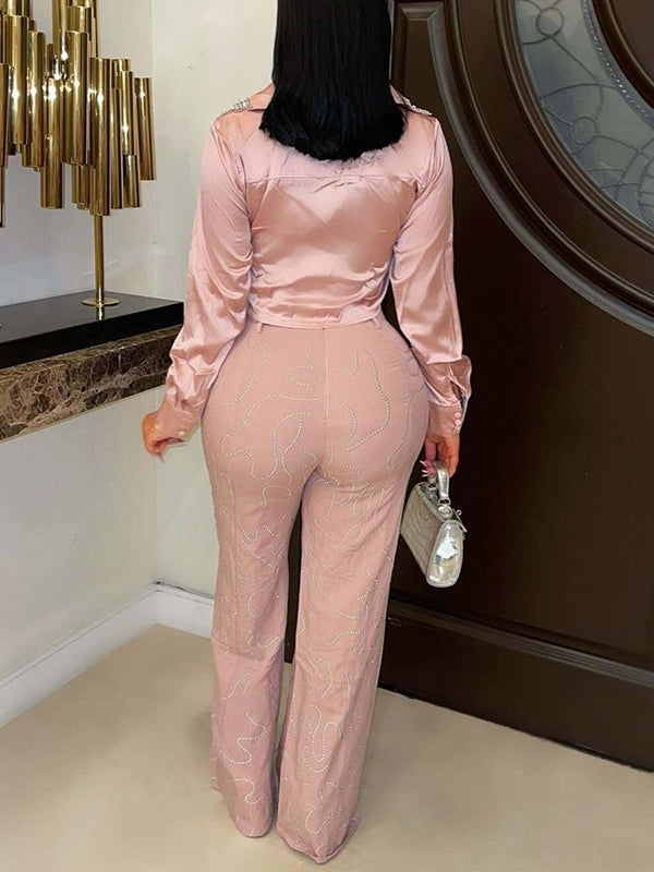 Satin Tied Shirt & Wide-Leg Pants Set