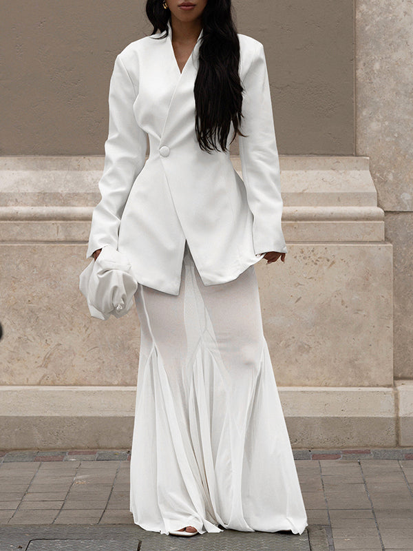 Solid Blazer & Sheer Skirt Set