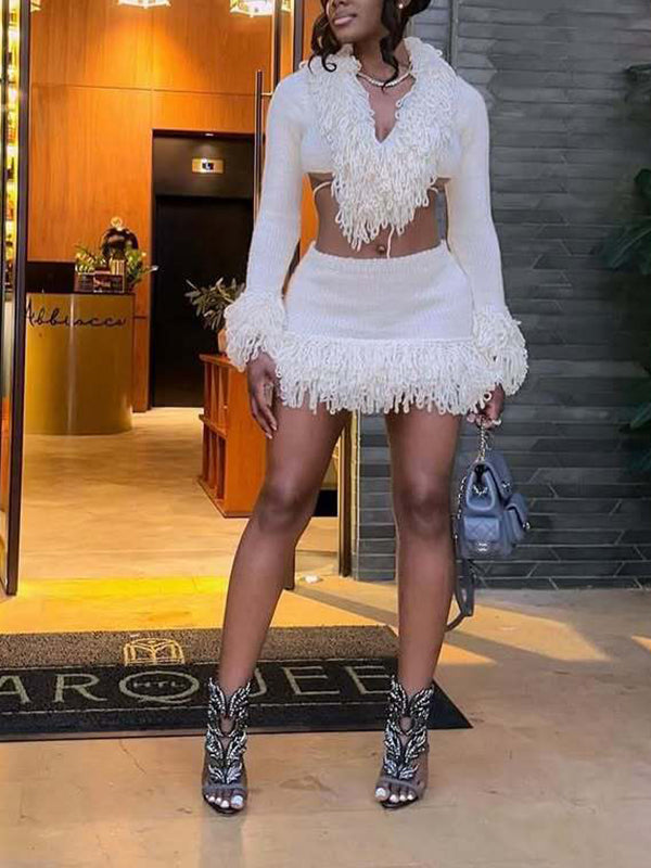 Fringe Crop Top & Skirt Set