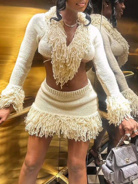 Fringe Crop Top & Skirt Set