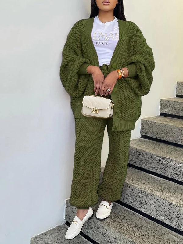 Knit Button-Front Cardigan & Pants Set