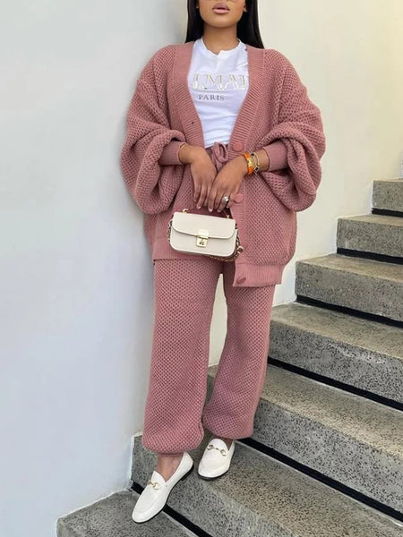 Knit Button-Front Cardigan & Pants Set