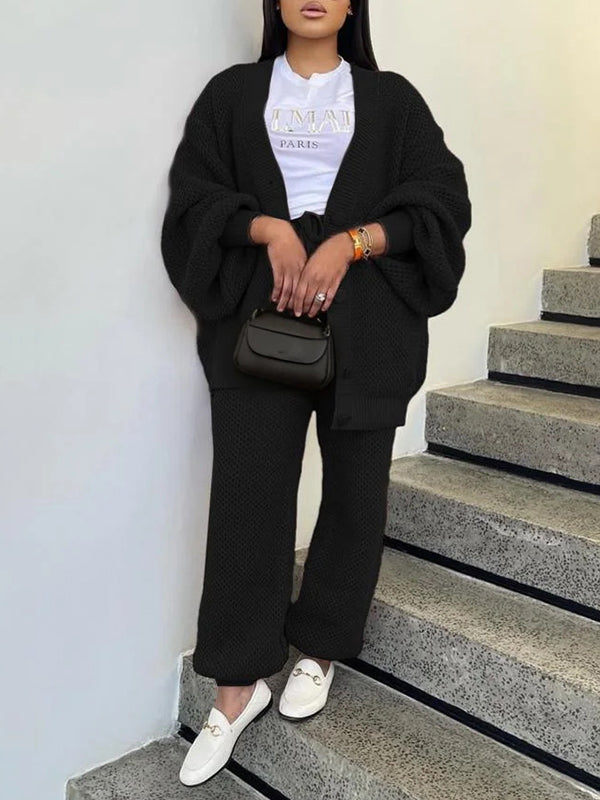 Knit Button-Front Cardigan & Pants Set