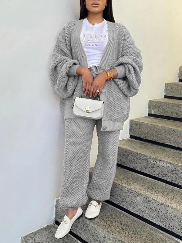 Knit Button-Front Cardigan & Pants Set