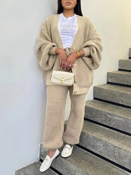 Knit Button-Front Cardigan & Pants Set