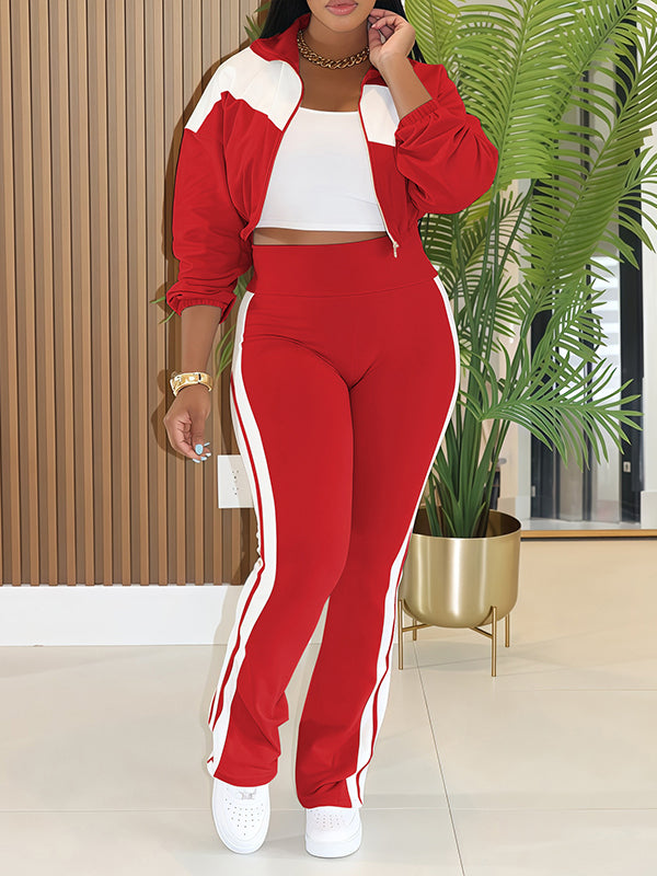 Two-Tone Zip-Front Jacket & Pants Set