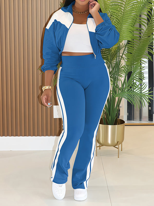 Two-Tone Zip-Front Jacket & Pants Set