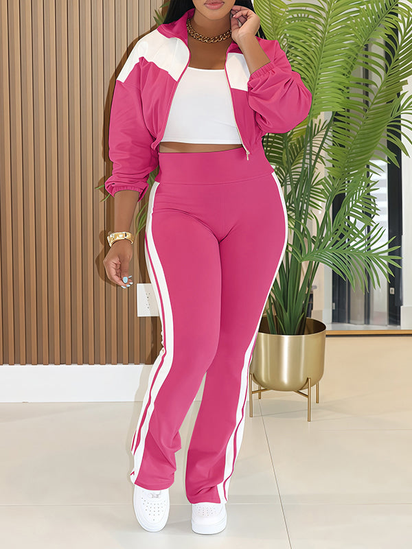 Two-Tone Zip-Front Jacket & Pants Set