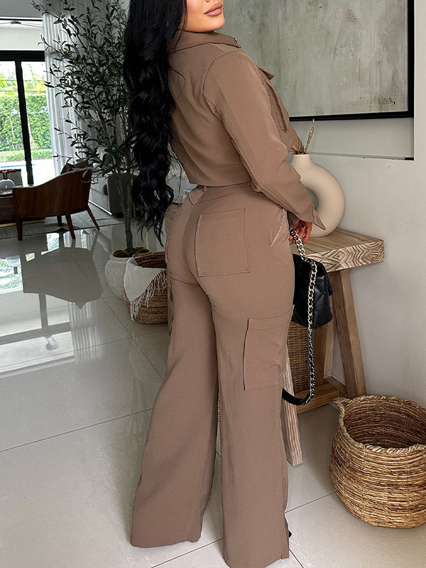 Solid Cargo Shirt & Pants Set