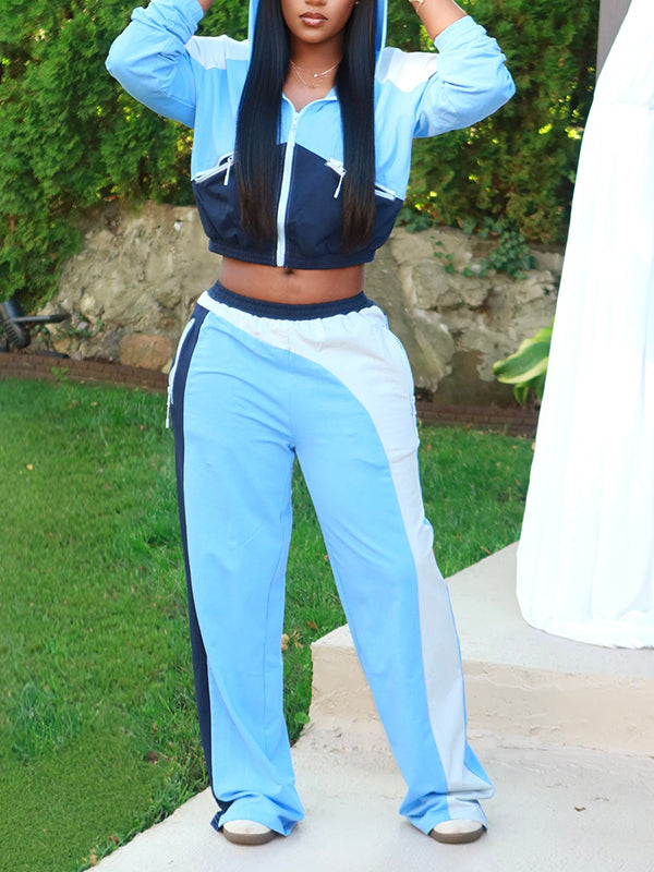 Colorblock Zip-Front Hoodie & Pants Set