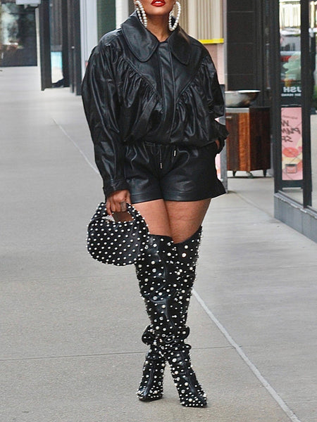 Faux-Leather Jacket & Shorts Set