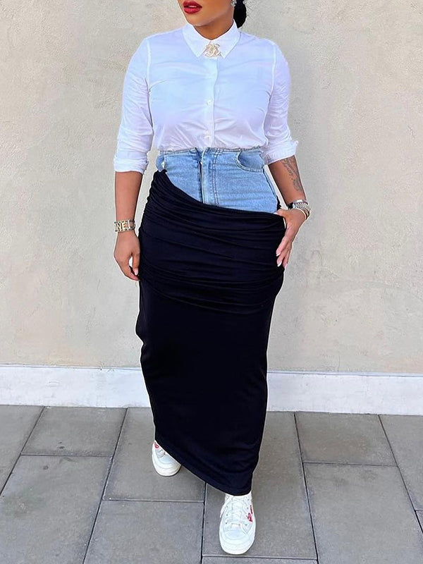 Denim Combo Ruched Skirt
