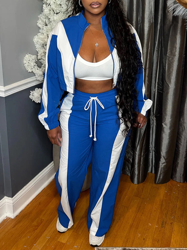 Two-Tone Zip-Front Jacket & Pants Set