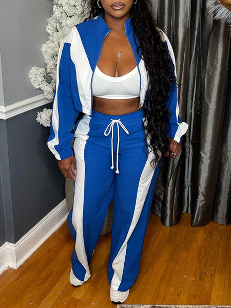 Two-Tone Zip-Front Jacket & Pants Set