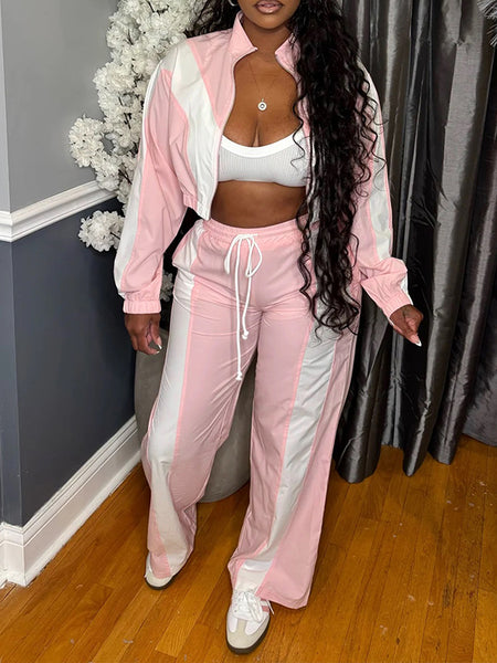 Two-Tone Zip-Front Jacket & Pants Set