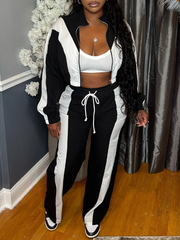 Two-Tone Zip-Front Jacket & Pants Set