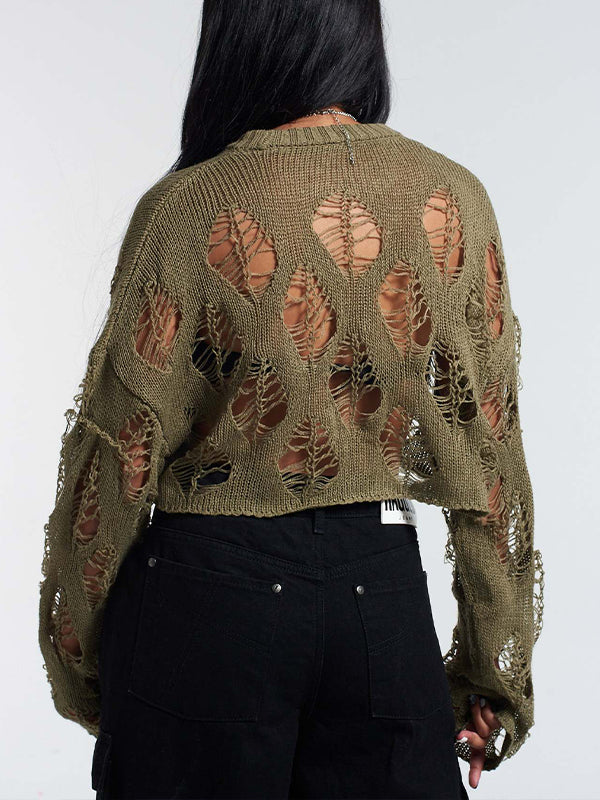 Solid Cutout Cropped Sweater