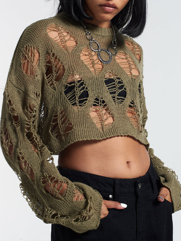 Solid Cutout Cropped Sweater