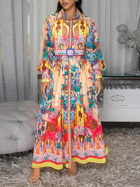 Printed Belted Shirt Dress