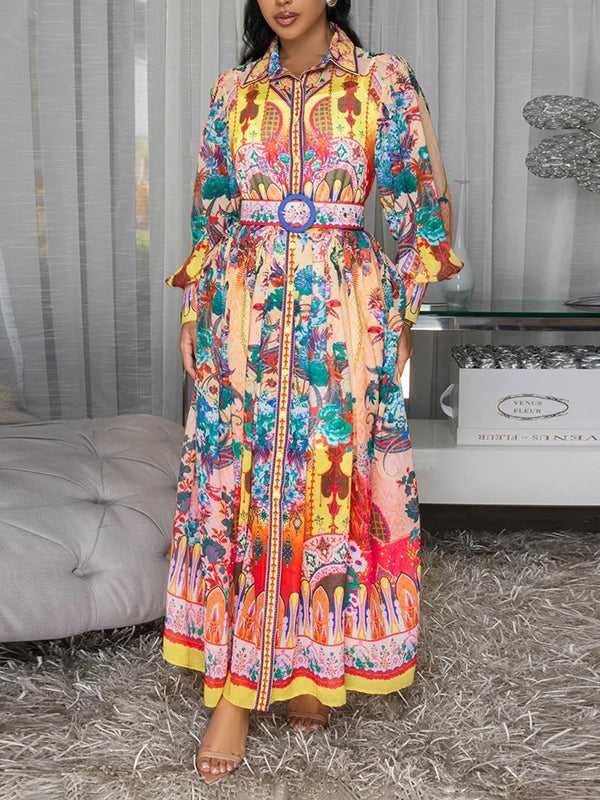 Printed Belted Shirt Dress