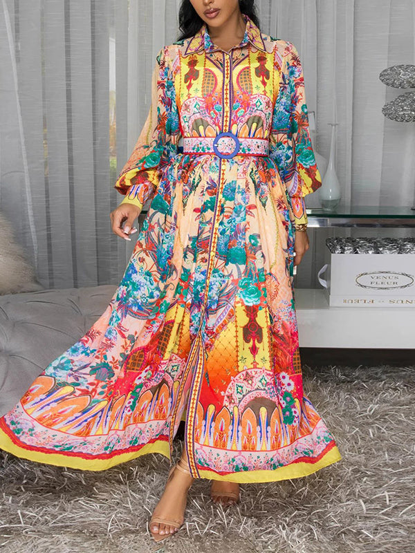 Printed Belted Shirt Dress