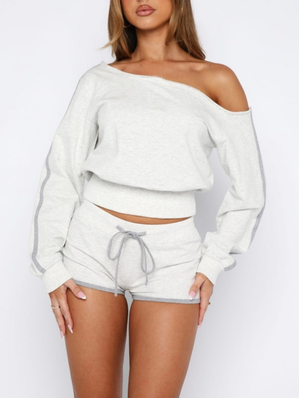 Boat-Neck Sweatshirt & Shorts Set
