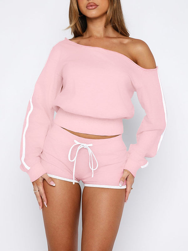 Boat-Neck Sweatshirt & Shorts Set