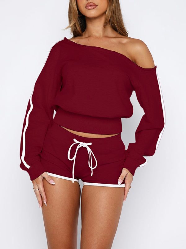 Boat-Neck Sweatshirt & Shorts Set