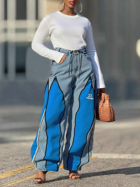 Zip Combo Wide Leg Jeans