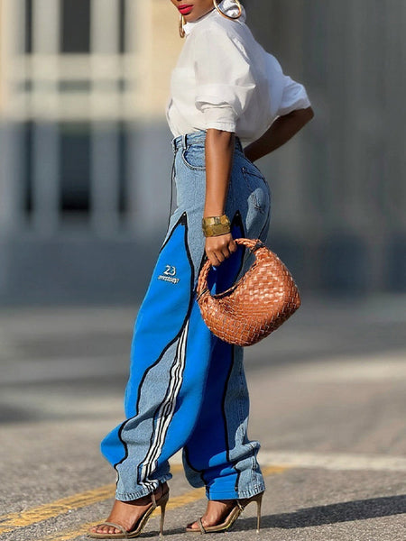 Zip Combo Wide Leg Jeans