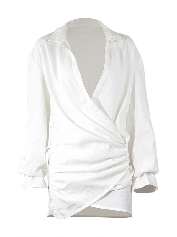 Solid Wrap Shirt Dress