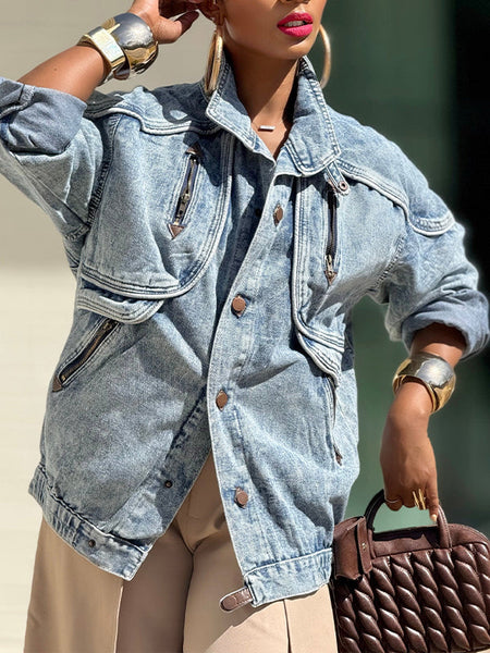 Button-Front Denim Jacket