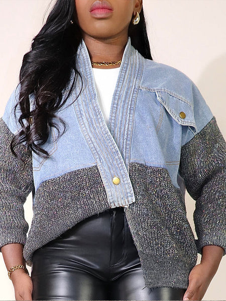 Denim Combo Cardigan