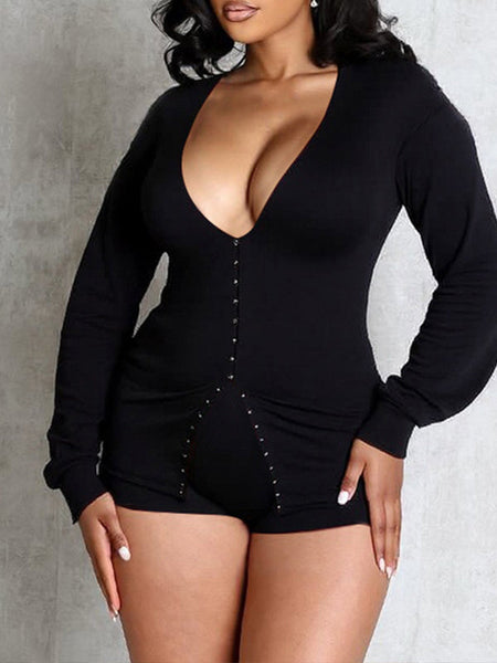 Solid V-Neck Top & Shorts Set