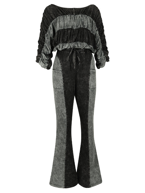 Wash Boat-Neck Ruched Top & Pants Set