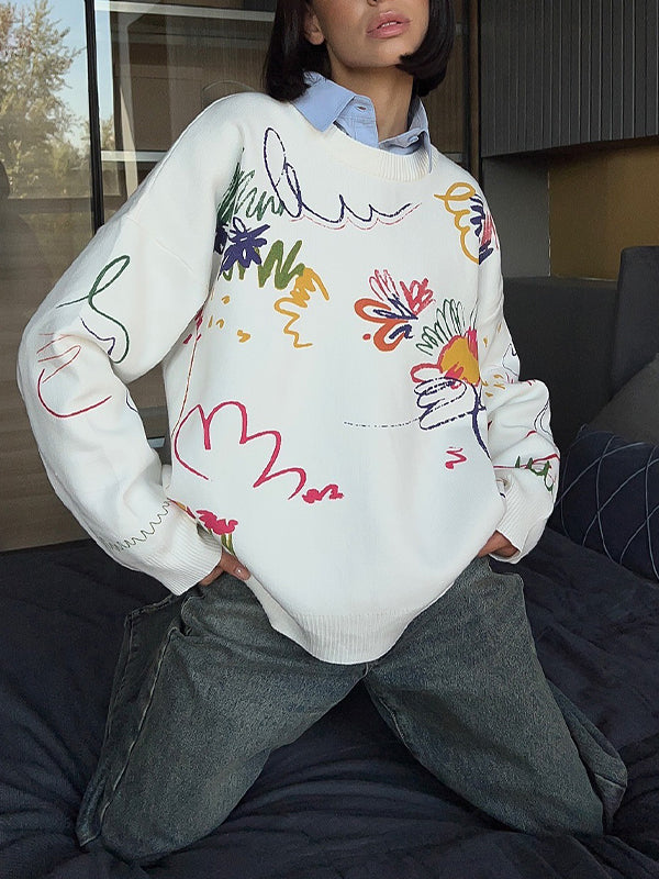 Printed Round-Neck Sweater