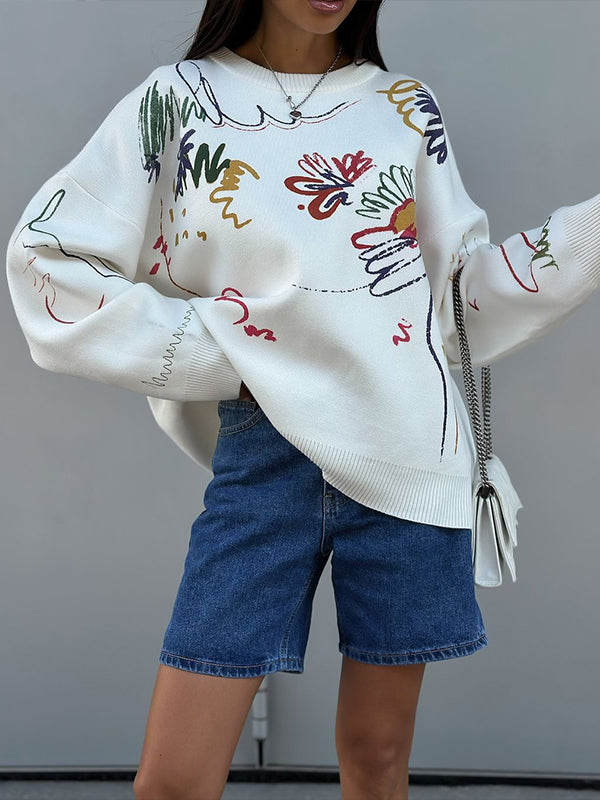 Printed Round-Neck Sweater