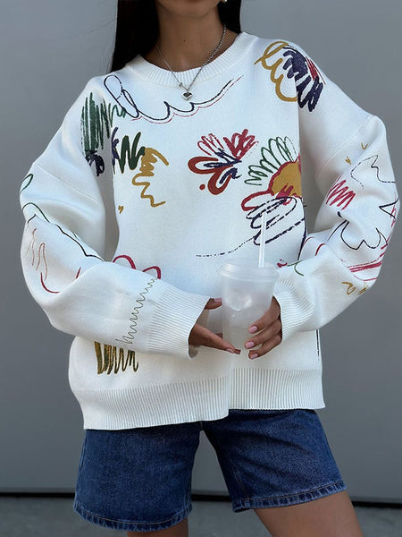 Printed Round-Neck Sweater