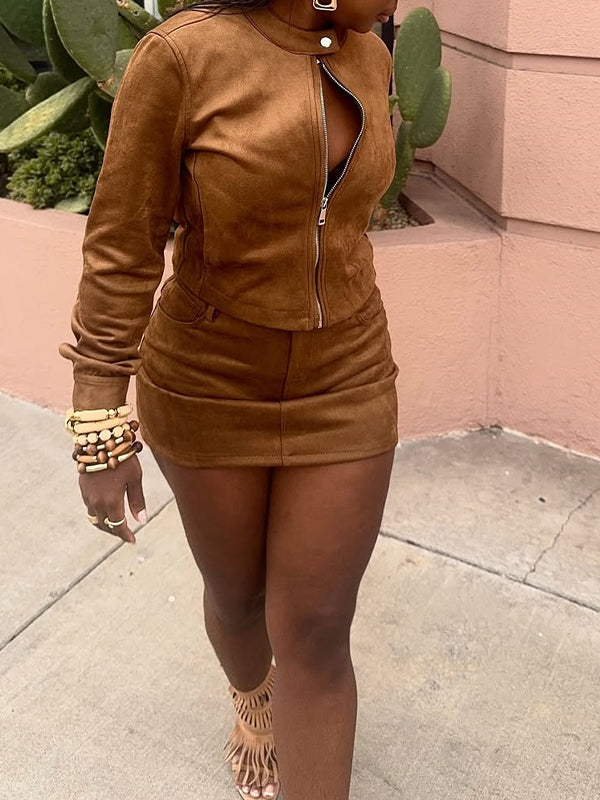 Zip-Front Jacket & Skirt Set