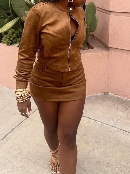 Zip-Front Jacket & Skirt Set