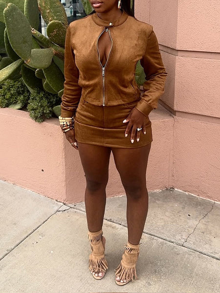 Zip-Front Jacket & Skirt Set