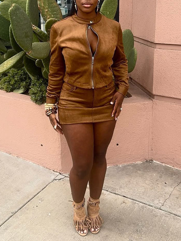 Zip-Front Jacket & Skirt Set