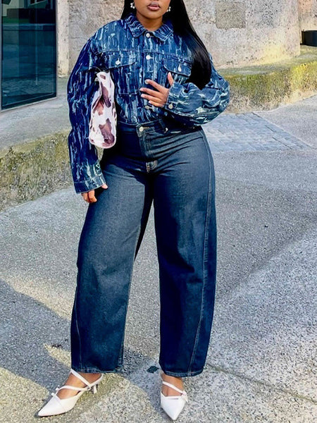 Ripped Button-Front Denim Jacket