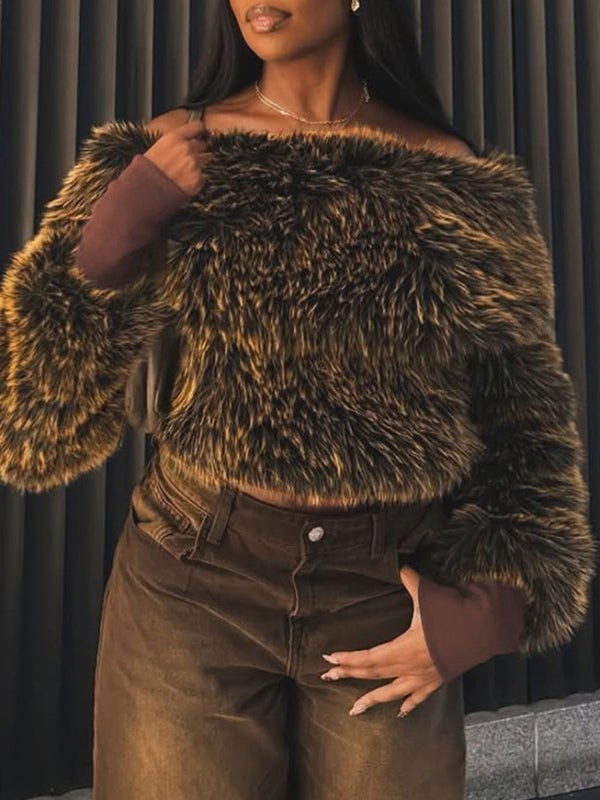 Faux-Fur Boat-Neck Top
