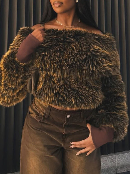 Faux-Fur Boat-Neck Top