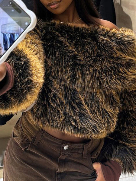 Faux-Fur Boat-Neck Top