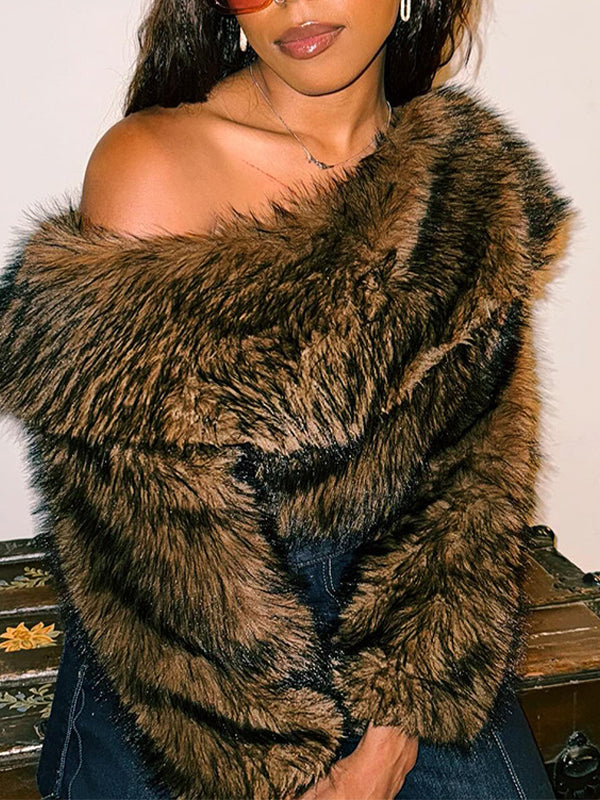 Faux-Fur Boat-Neck Top