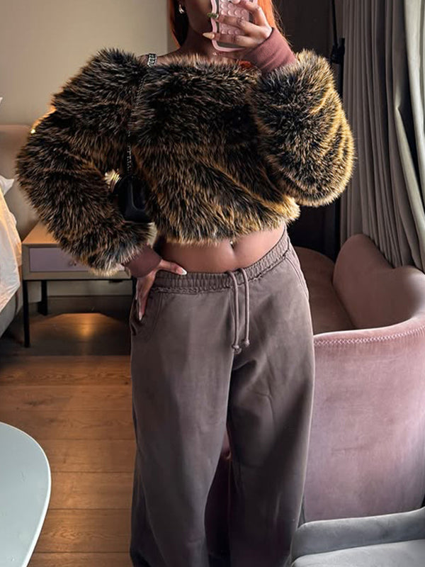 Faux-Fur Boat-Neck Top